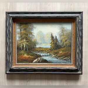 Vintage Mid Century Original Signed Oil Painting Wood Framed Landscape 27.5x17.5